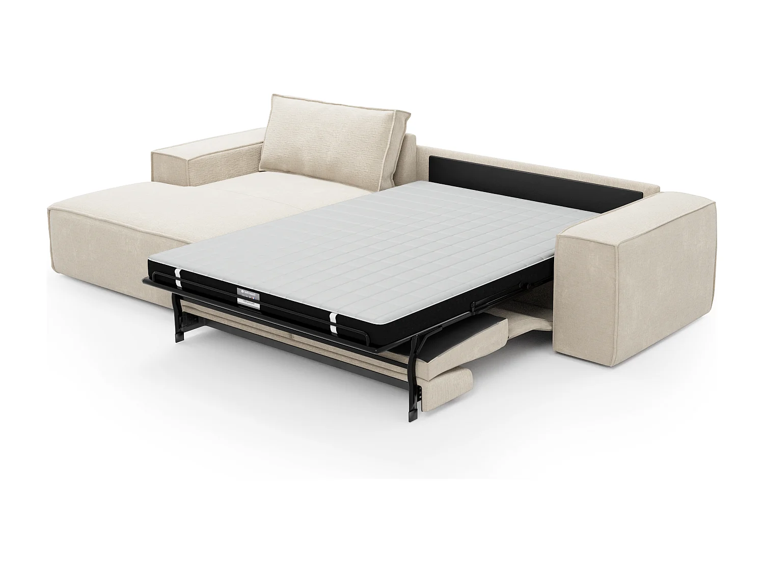 Canapé convertible angle gauche matelas velours à motifs crème 140cm JOAN