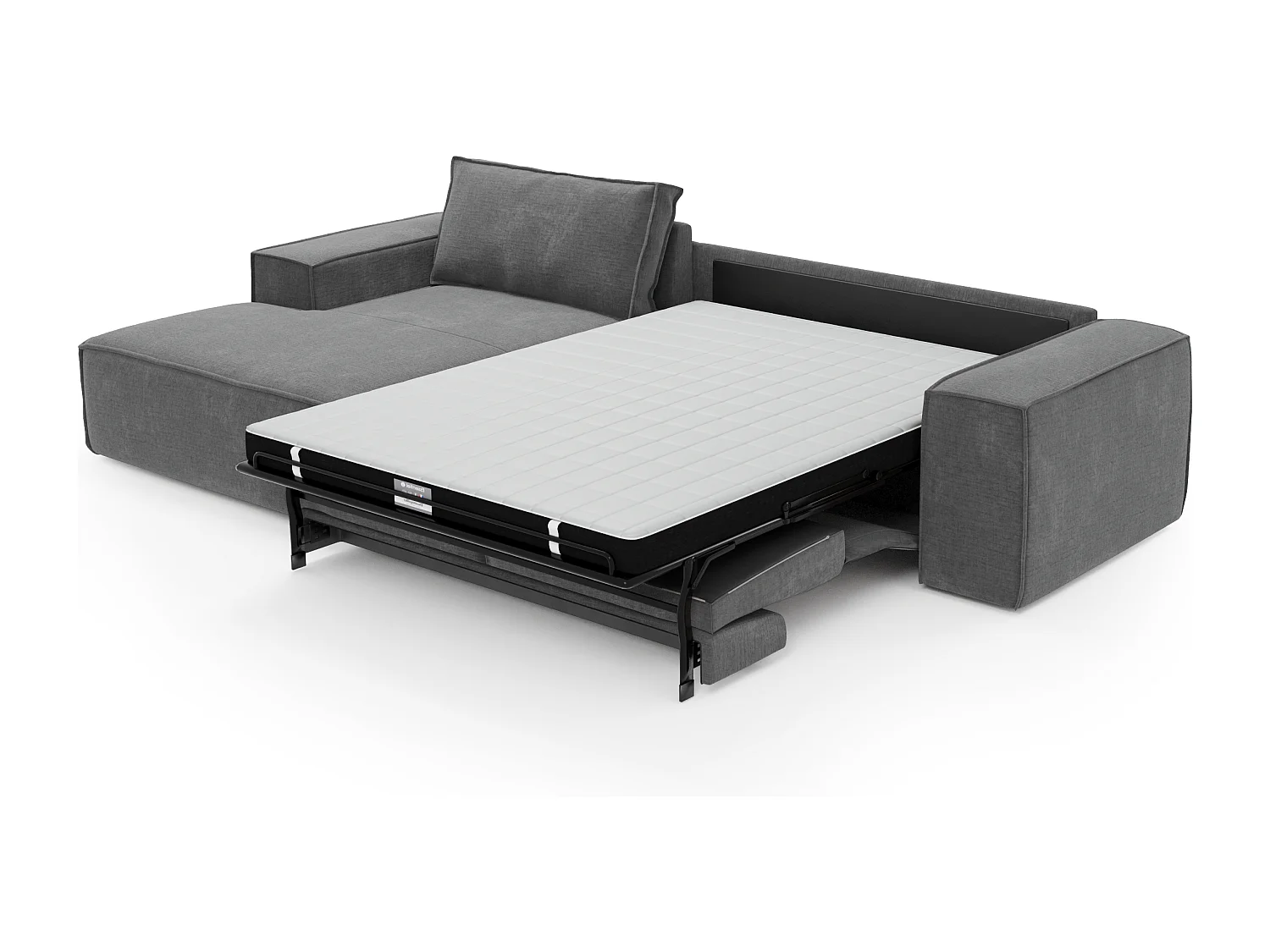 Canapé convertible angle gauche dunlopillo velours à motifs gris 140cm JOAN