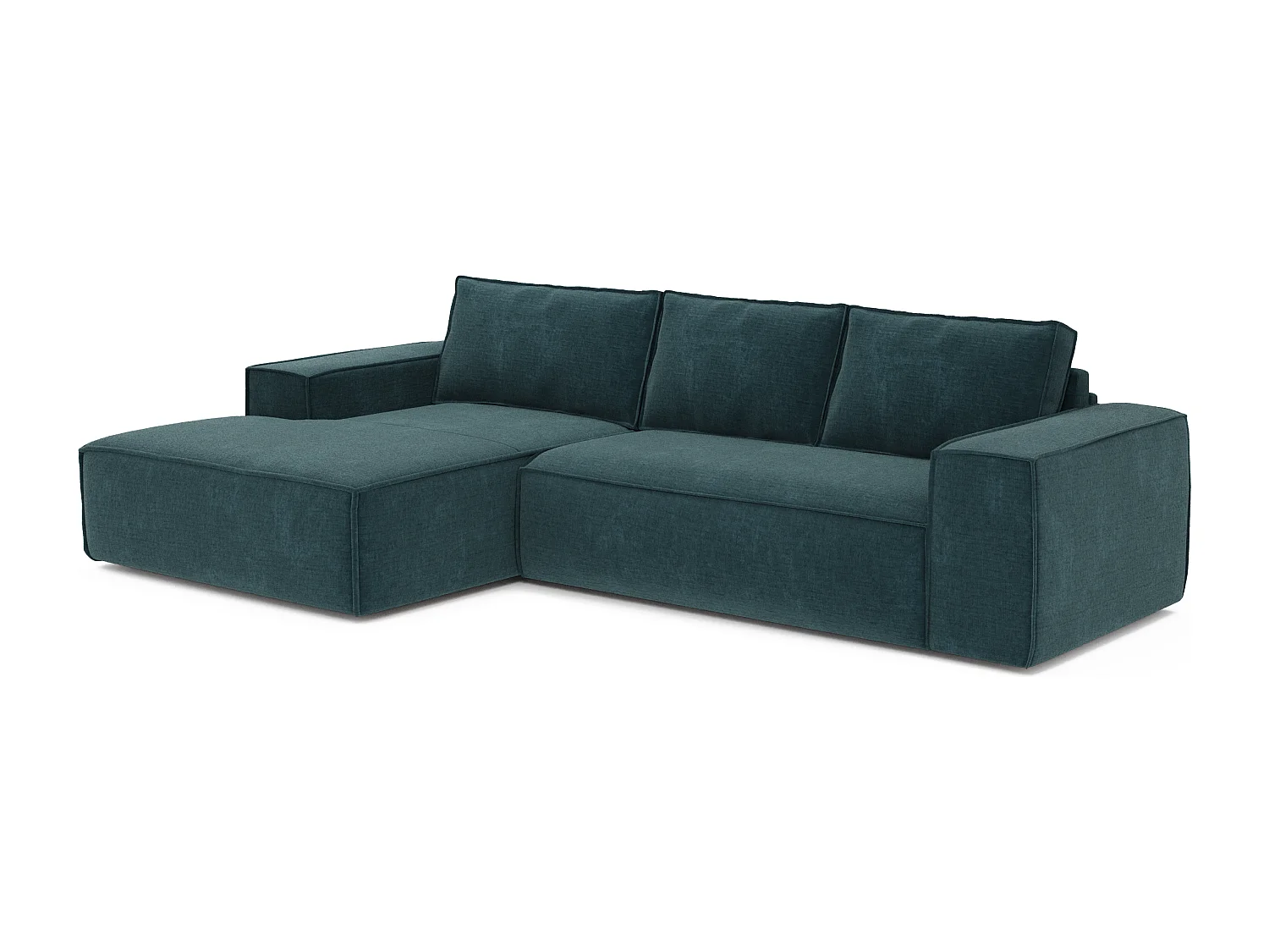 Canapé convertible angle gauche dunlopillo velours à motifs bleu 140cm JOAN