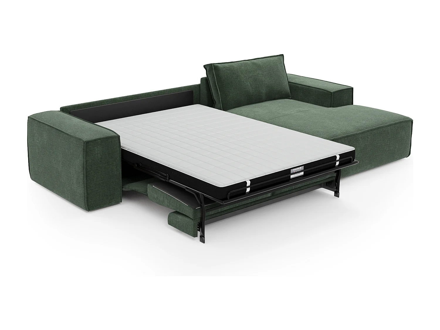 Canapé convertible angle droit dunlopillo velours à motifs vert 140cm JOAN