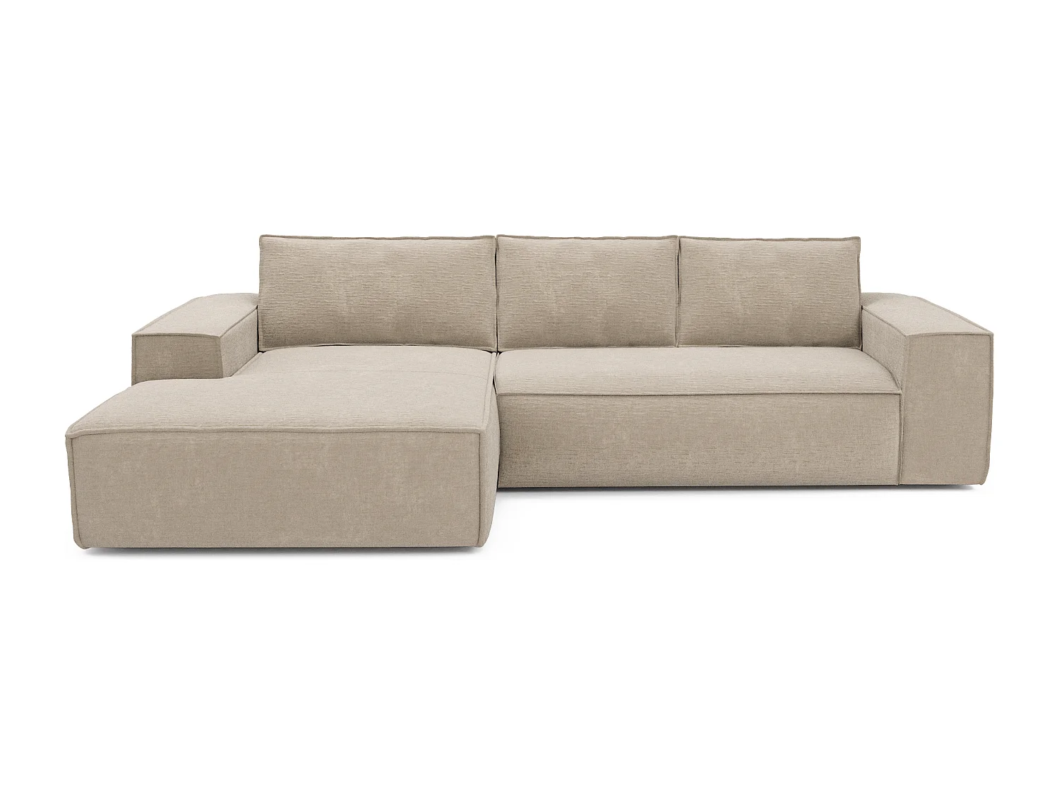 Canapé convertible angle gauche matelas velours à motifs beige 140cm JOAN