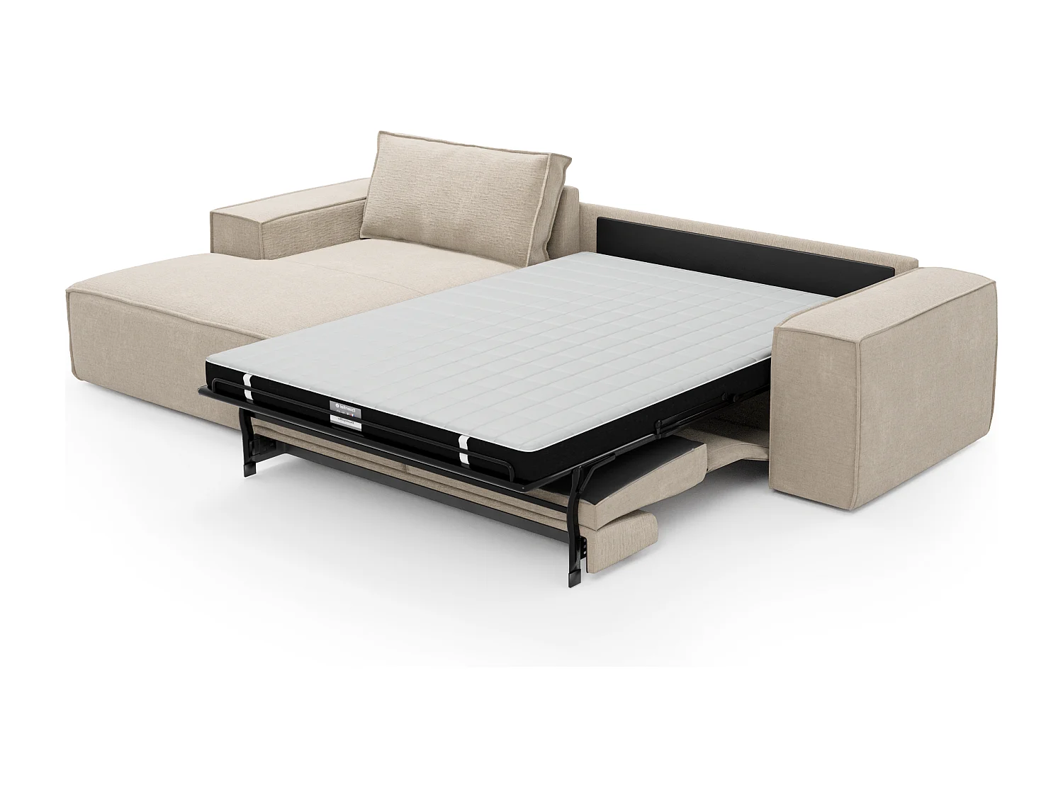 Canapé convertible angle gauche matelas velours à motifs beige 140cm JOAN