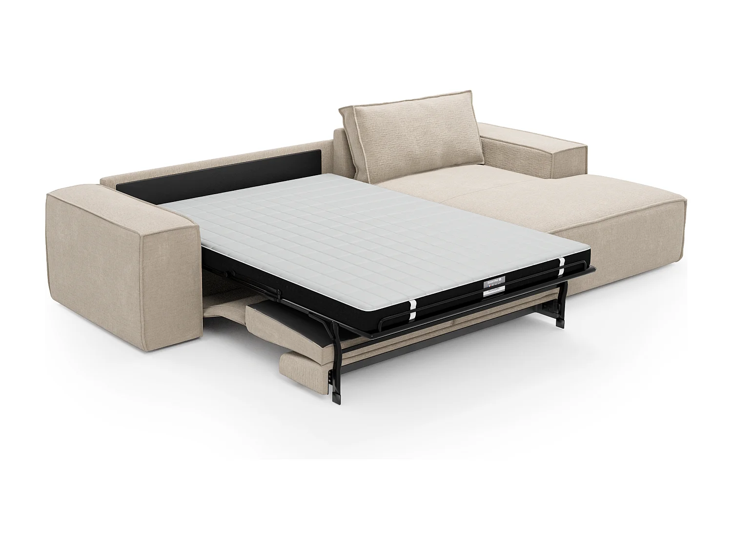 Canapé convertible angle droit dunlopillo velours à motifs beige 140cm JOAN