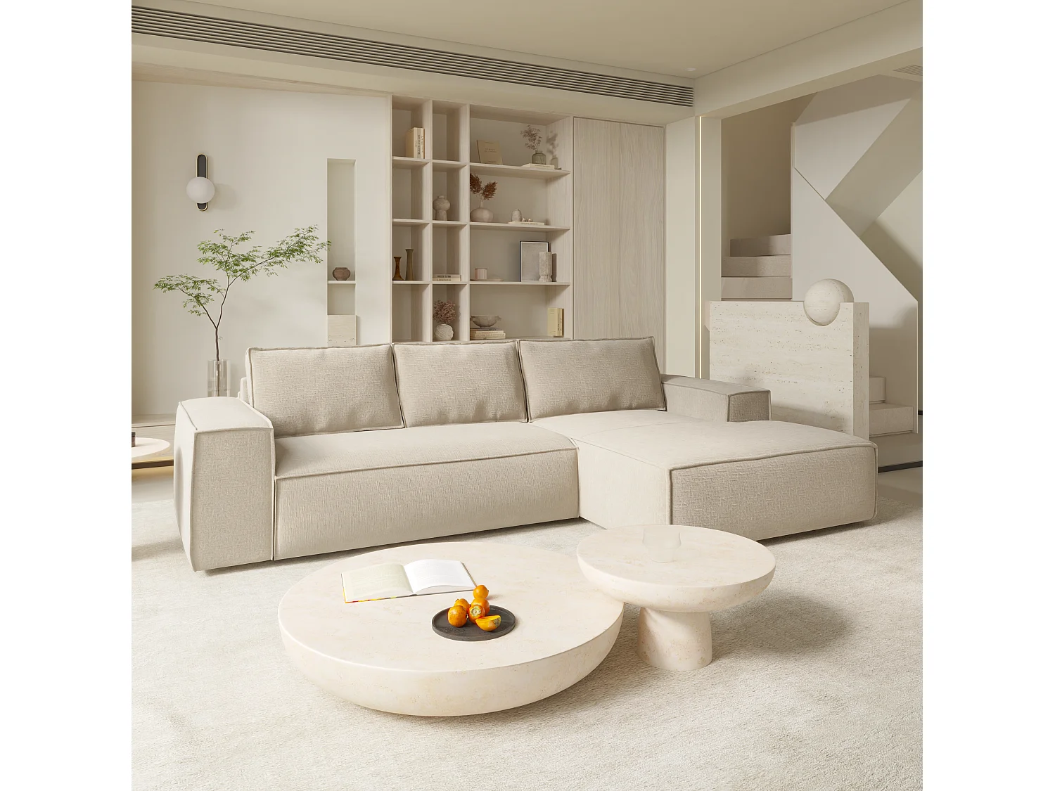 Canapé convertible angle droit dunlopillo velours à motifs crème 140cm JOAN