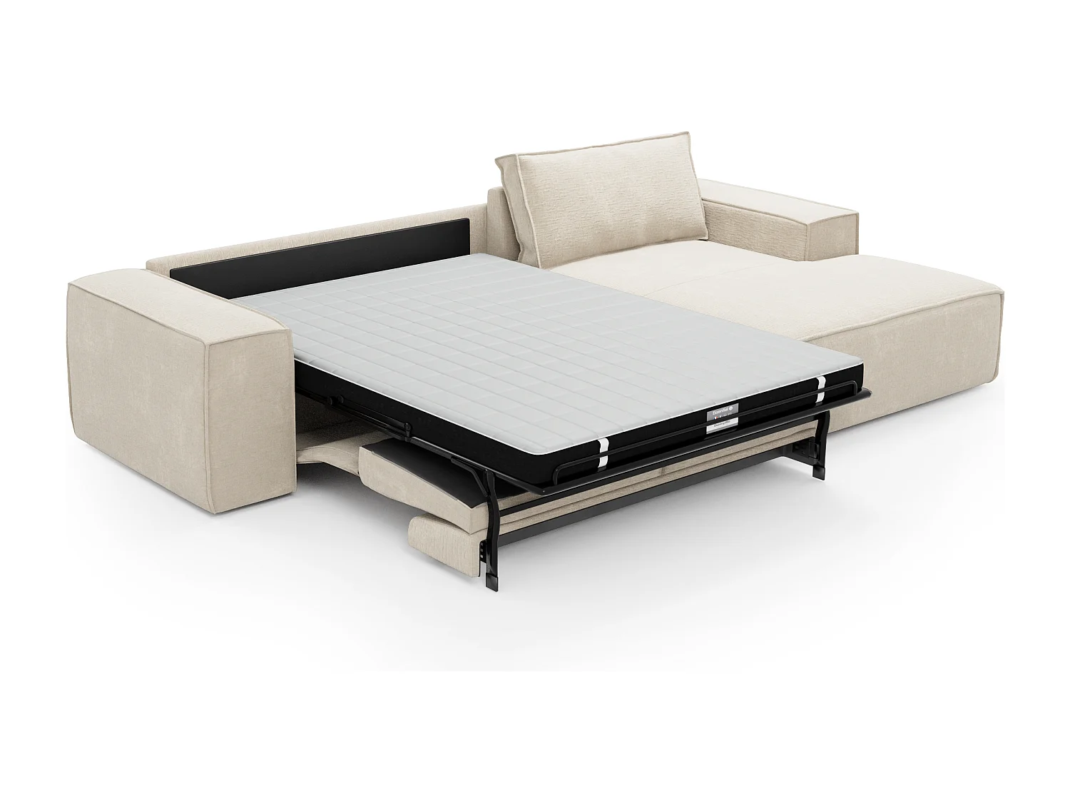 Canapé convertible angle droit dunlopillo velours à motifs crème 140cm JOAN