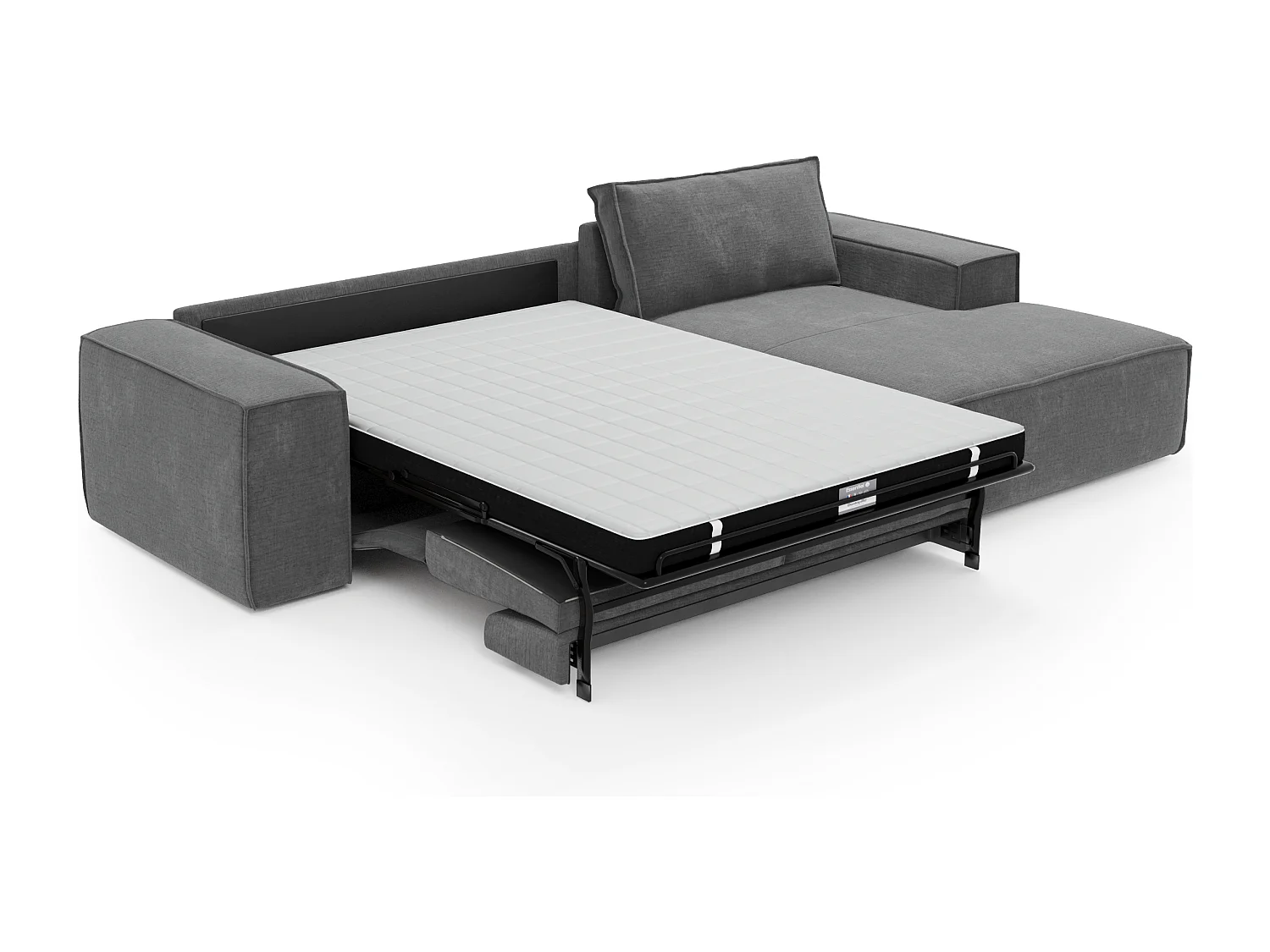 Canapé convertible angle droit dunlopillo velours à motifs gris 140cm JOAN