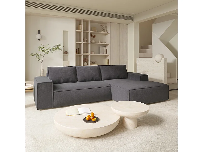 Canapé convertible angle droit dunlopillo velours à motifs gris 140cm JOAN