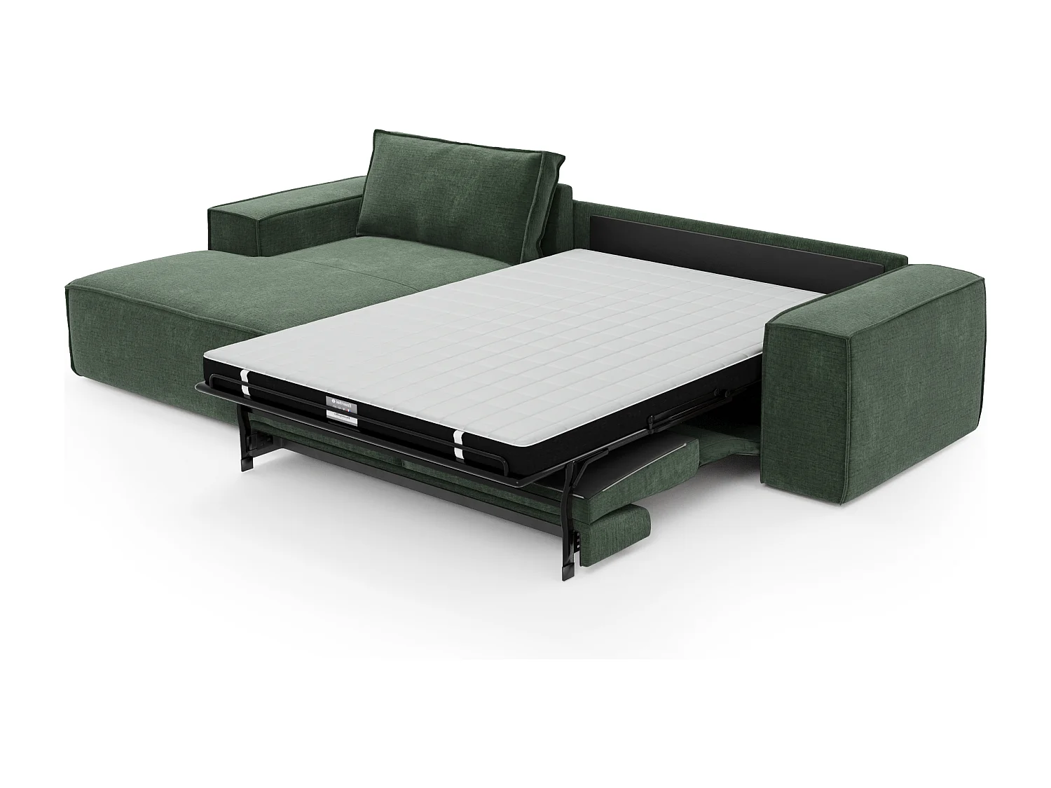 Canapé convertible angle gauche dunlopillo velours à motifs vert 140cm JOAN