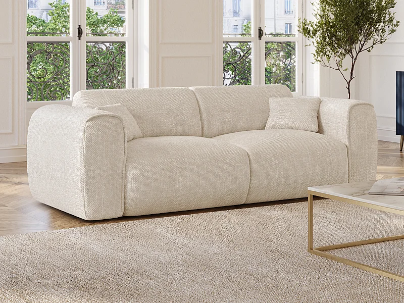 Sofa 3-Sitzer mit Matratze - Strukturstoff - Beige - POGNIA
