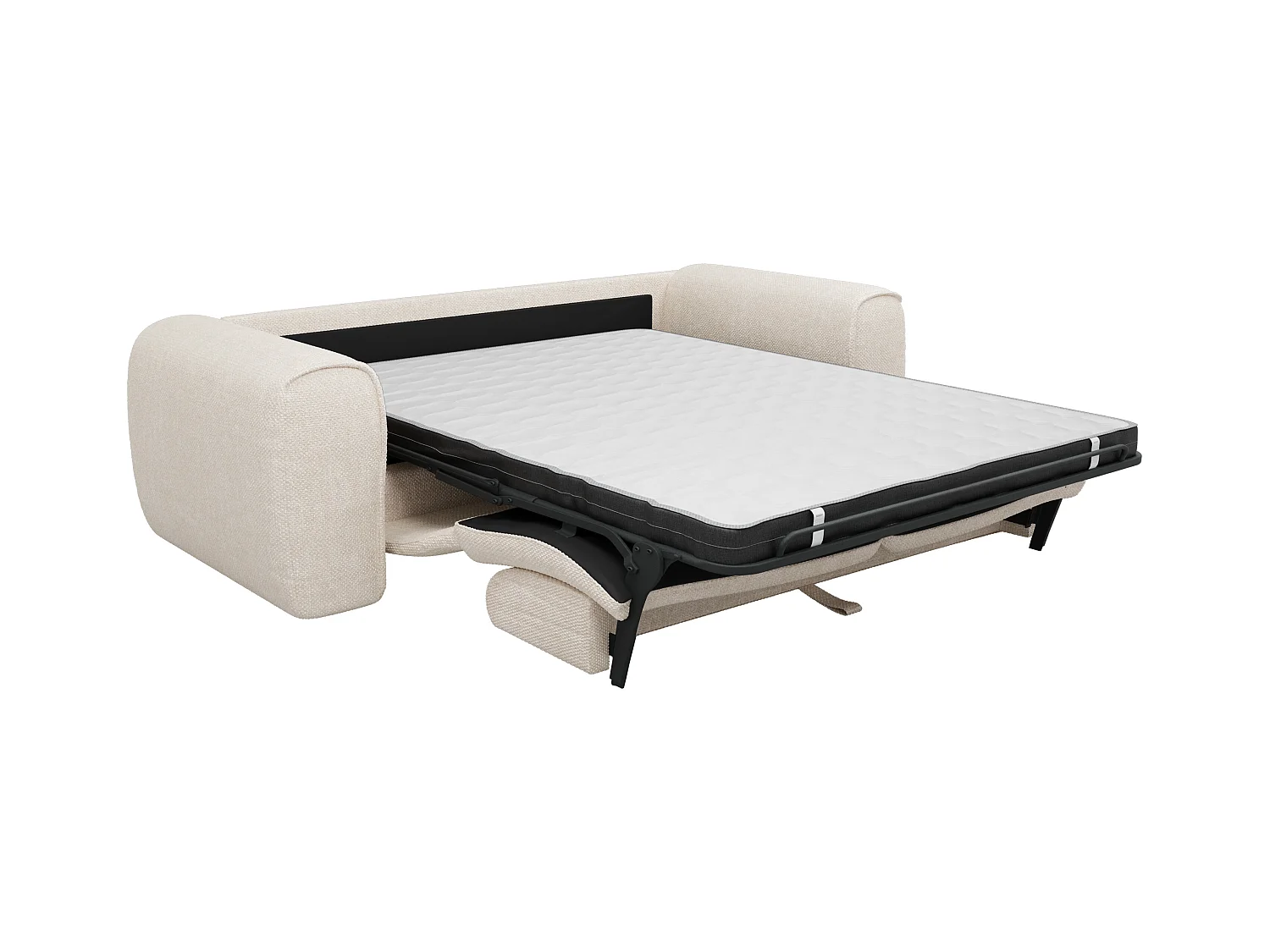 Sofa 3-Sitzer mit Matratze - Strukturstoff - Beige - POGNIA