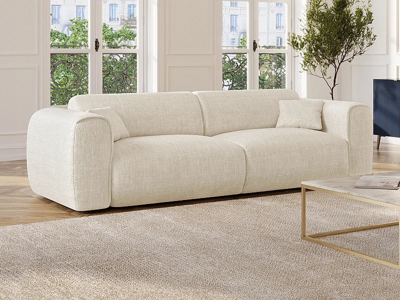 Sofa 4-Sitzer mit Matratze - Strukturstoff - Beige - POGNIA