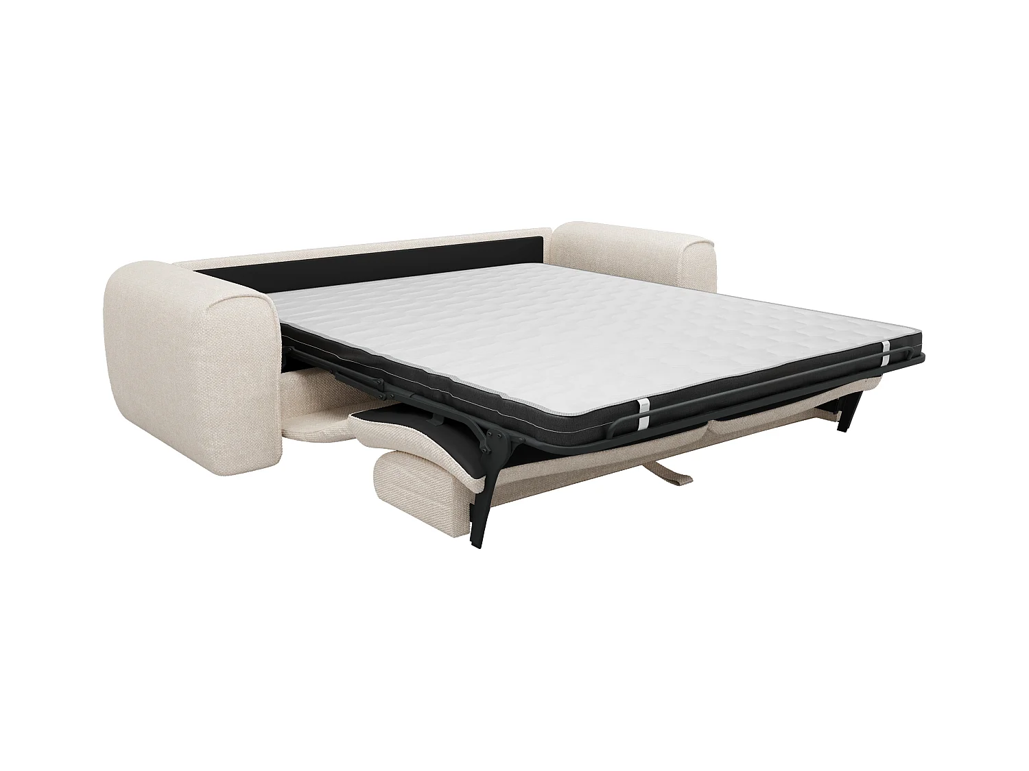 Express-vierzitsslaapbank van beige stof met textuur POGNIA