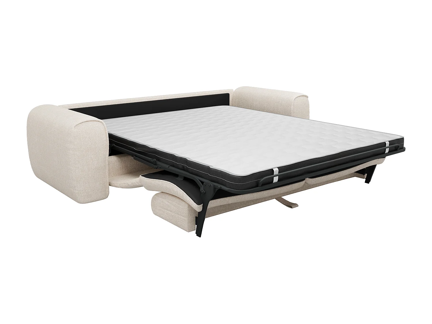 Express-vierzitsslaapbank van beige stof met textuur POGNIA