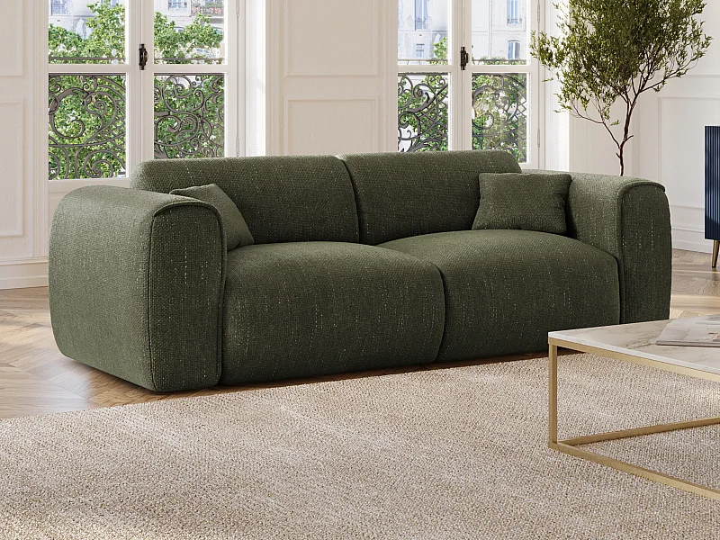 Canapé 3 places convertible express en tissu texturé vert kaki POGNIA