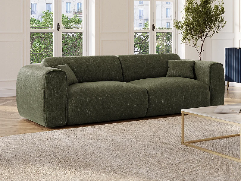 Canapé 4 places convertible express en tissu texturé vert kaki POGNIA