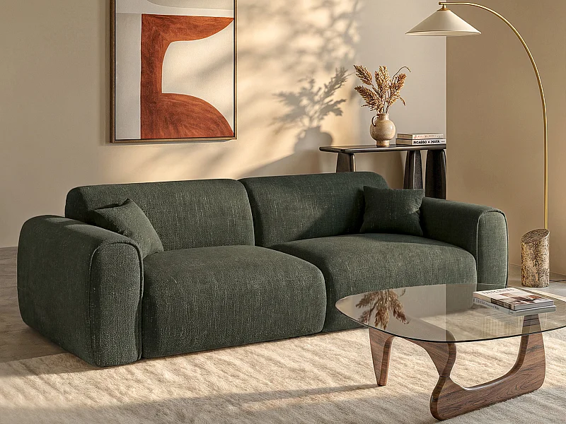 Snel om te bouwen slaapbank met 4 zitplaatsen in groene textuurstof POGNIA