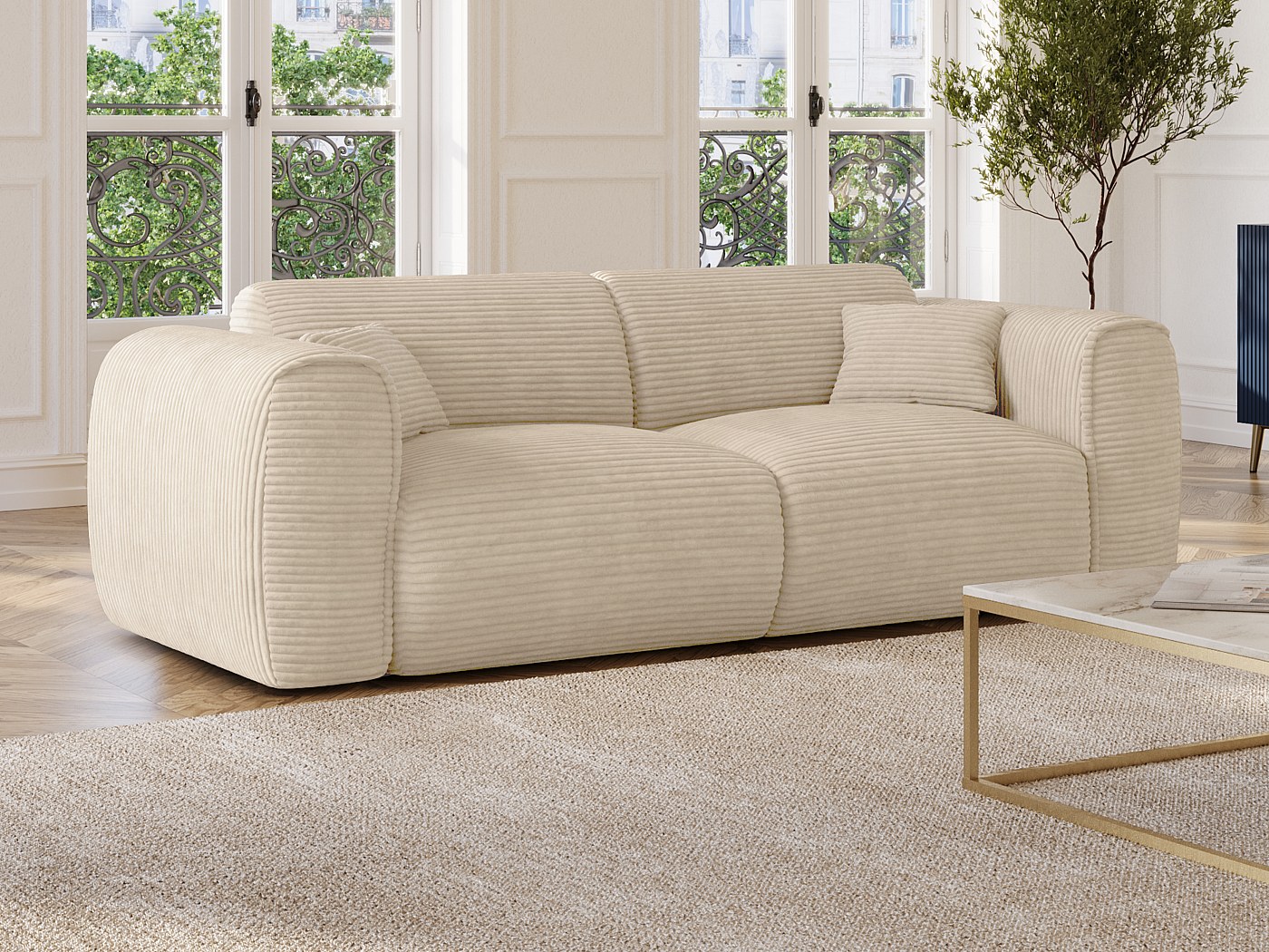 Canape Beige Velours Cotelenull