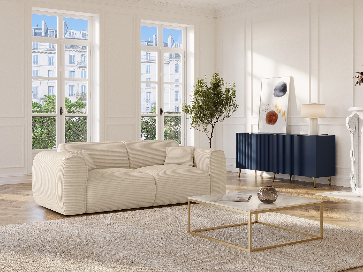 Vente-unique Sofa 3-Sitzer Mit Matratze 140 Cm Breit - Cord - Beige - Pognia