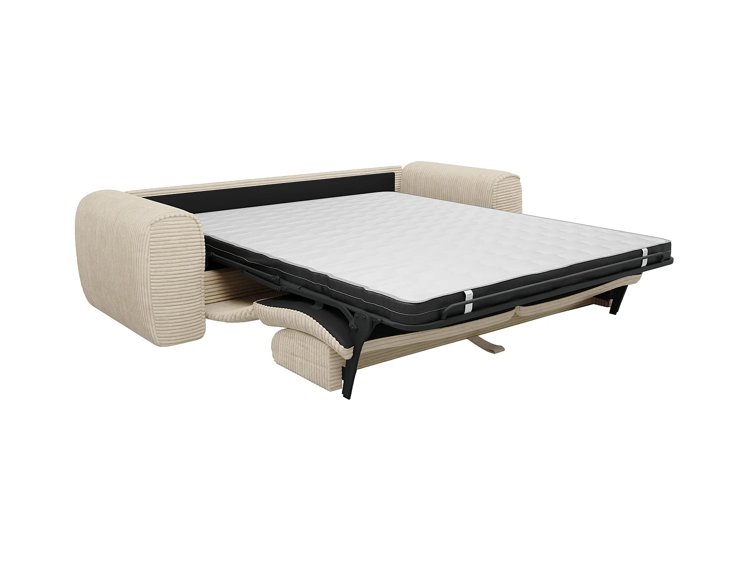 Canapé 4 places convertible express en velours côtelé beige - Matelas 13 cm mémoire de forme POGNIA