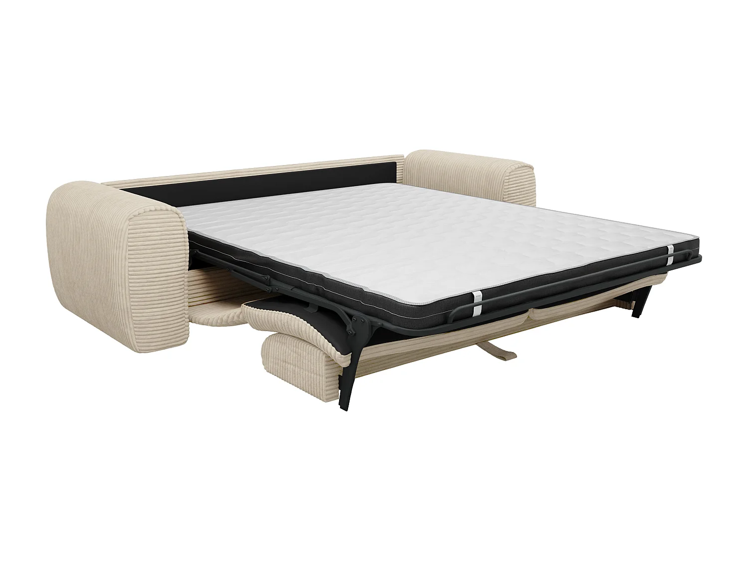 Canapé 4 places convertible express en velours côtelé beige - Matelas 13 cm mémoire de forme POGNIA