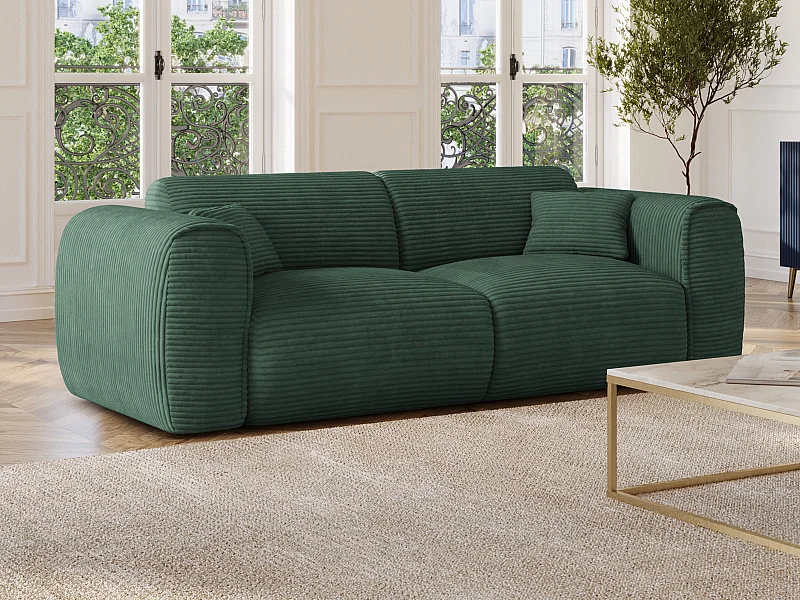 Sofá cama de 3 plazas de pana verde pino POGNIA