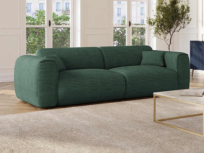 Canapé 4 places convertible express en velours côtelé vert sapin POGNIA