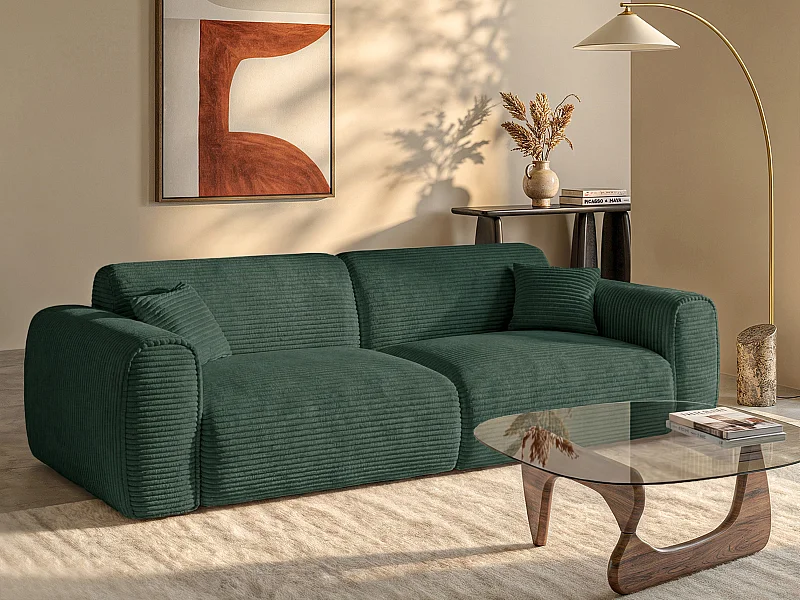 Sofa 4-Sitzer mit Matratze - Cord - Tannengrün - POGNIA