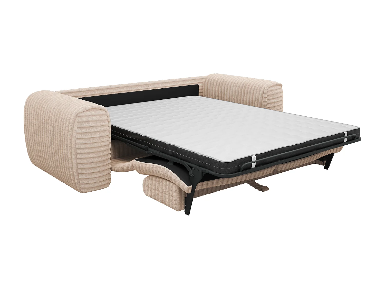 Sofa 3-Sitzer mit Matratze - grob gerippter Cord - Beige - POGNIA