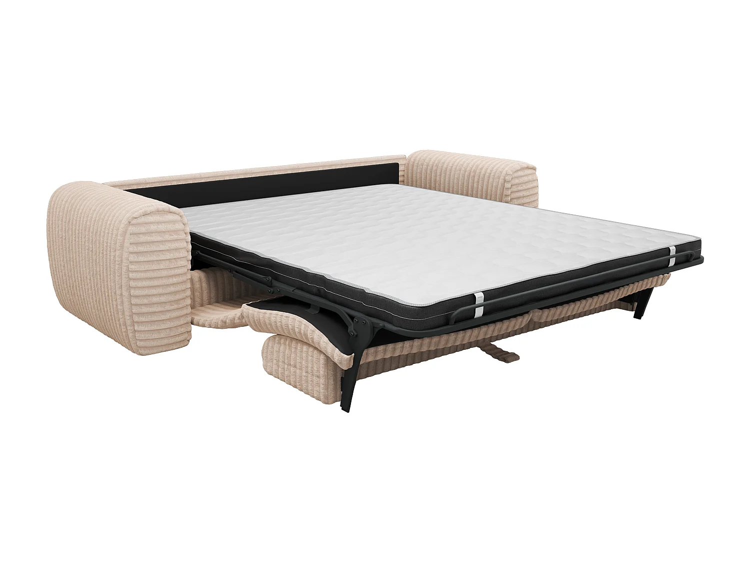 Canapé 4 places convertible express en velours côtelé grosses côtes beige - Matelas 13 cm mémoire de forme POGNIA