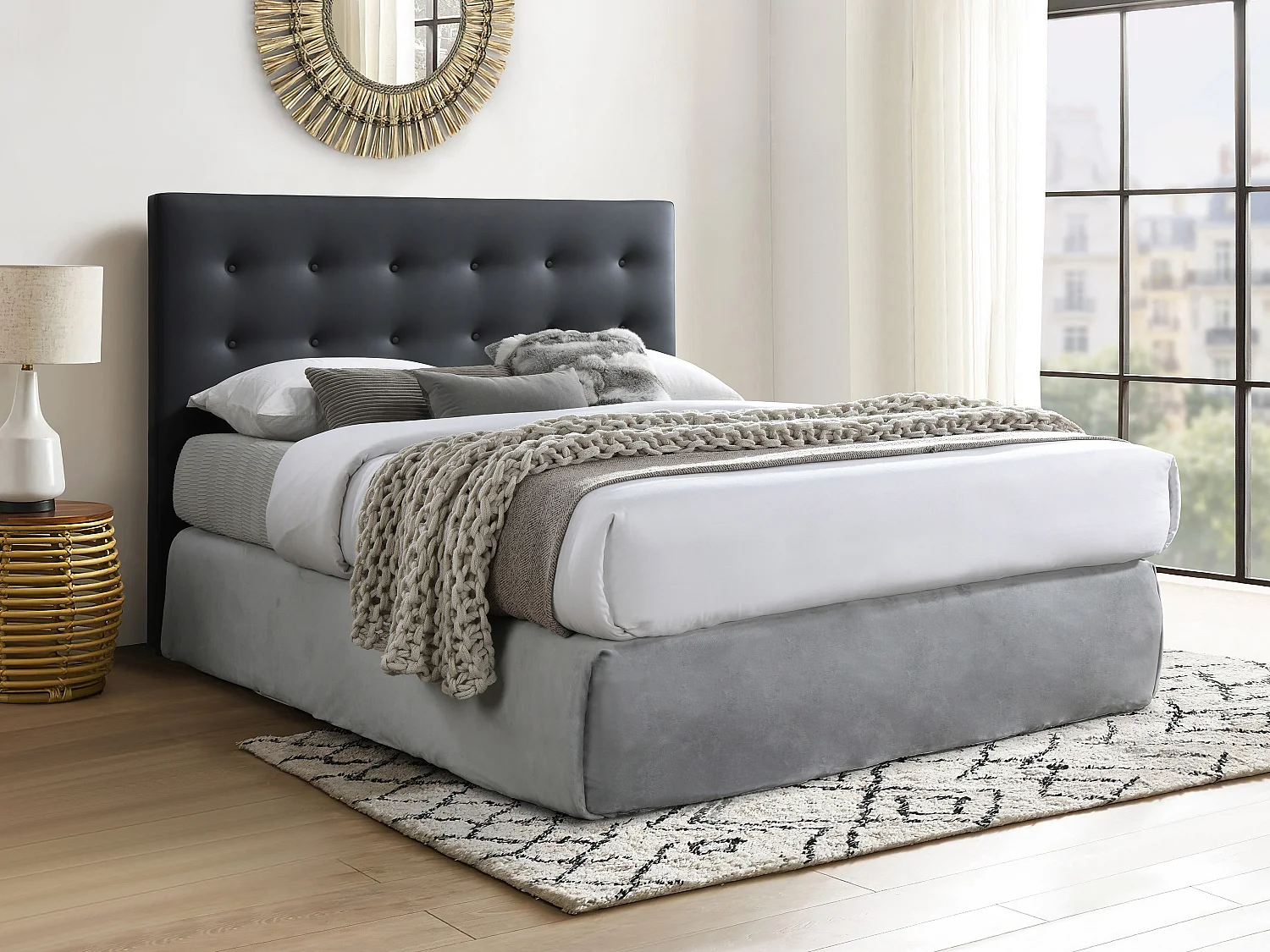 Cabeceira de cama acolchoada 140 cm pele sintética preto - FRANCESCO