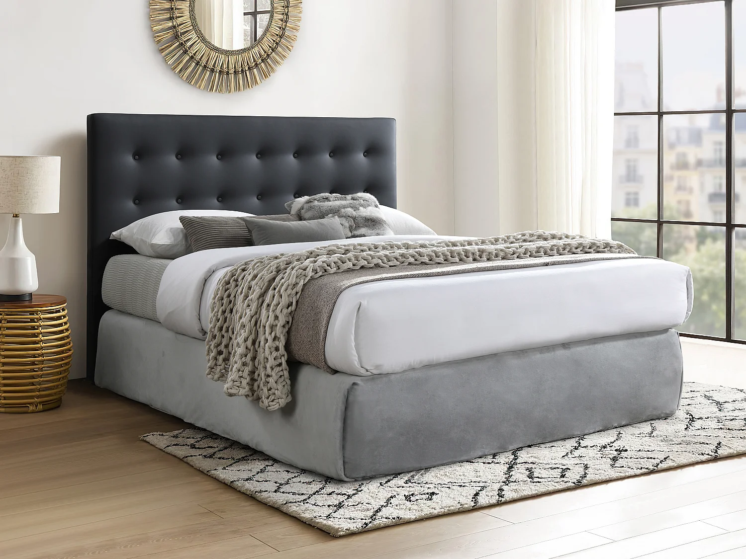 Cabeceira de cama acolchoada 160 cm pele sintética preto - FRANCESCO