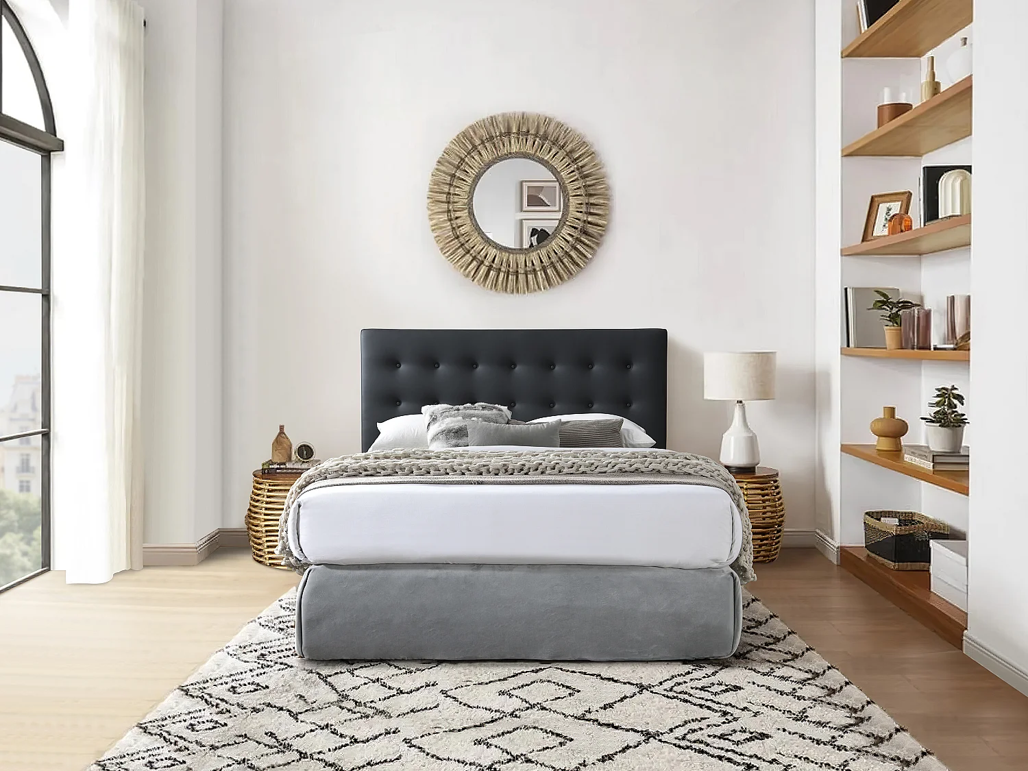 Cabeceira de cama acolchoada 160 cm pele sintética preto - FRANCESCO