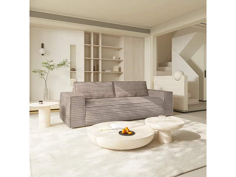 Canapé convertible express dunlopillo velours côtelé XXL taupe 140cm JOAN