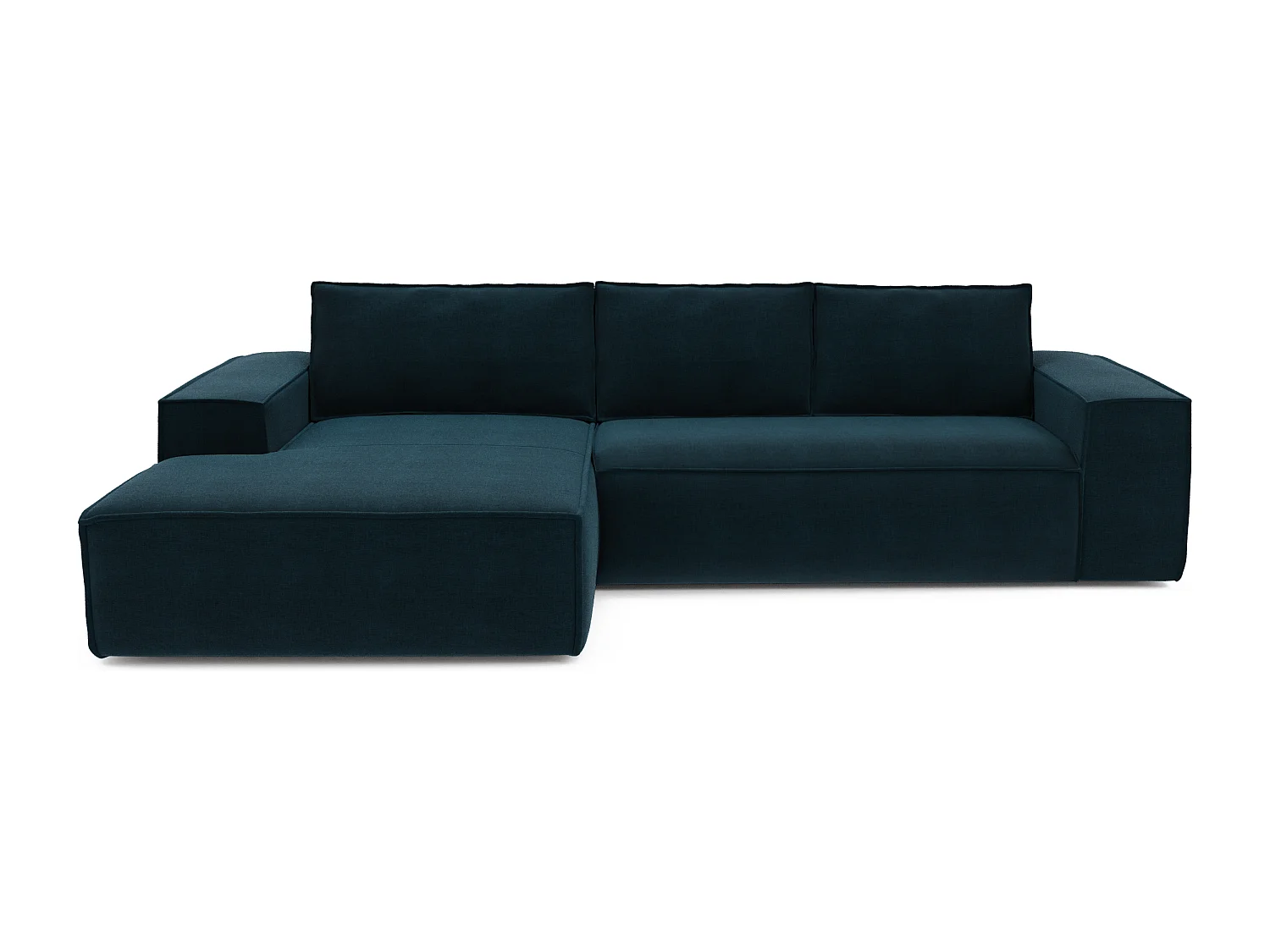 Canapé convertible angle gauche 5 places JOAN en velours bleu paon