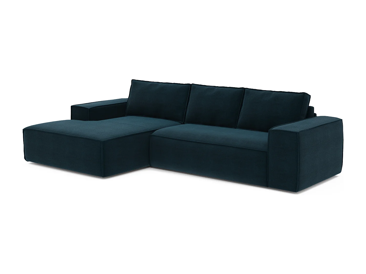 Canapé convertible angle gauche 5 places JOAN en velours bleu paon