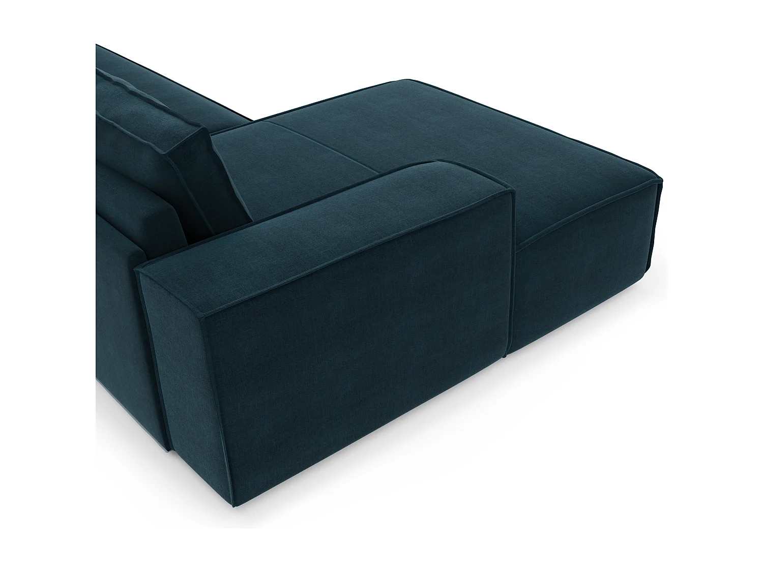 Canapé convertible angle gauche 5 places JOAN en velours bleu paon