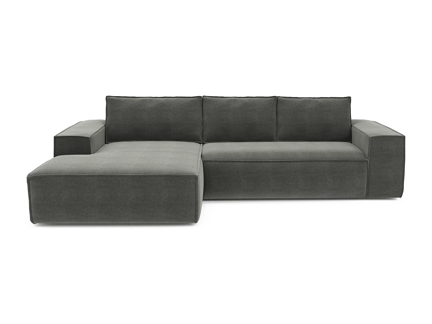 Canapé convertible angle gauche dunlopillo velours gris 140cm JOAN