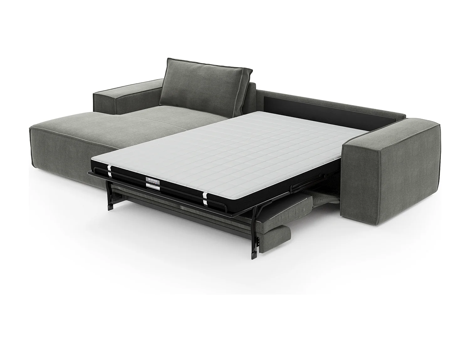 Canapé convertible angle gauche dunlopillo velours gris 140cm JOAN