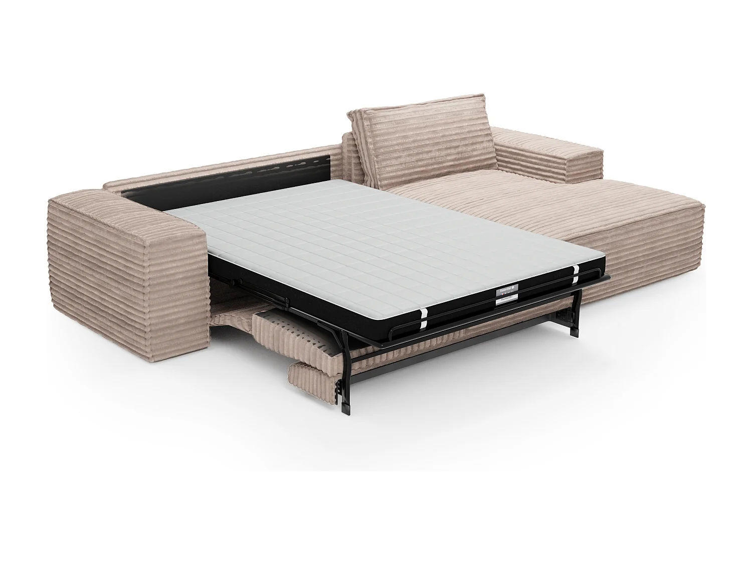 Canapé convertible angle droit velours côtelé XXL taupe 140cm JOAN