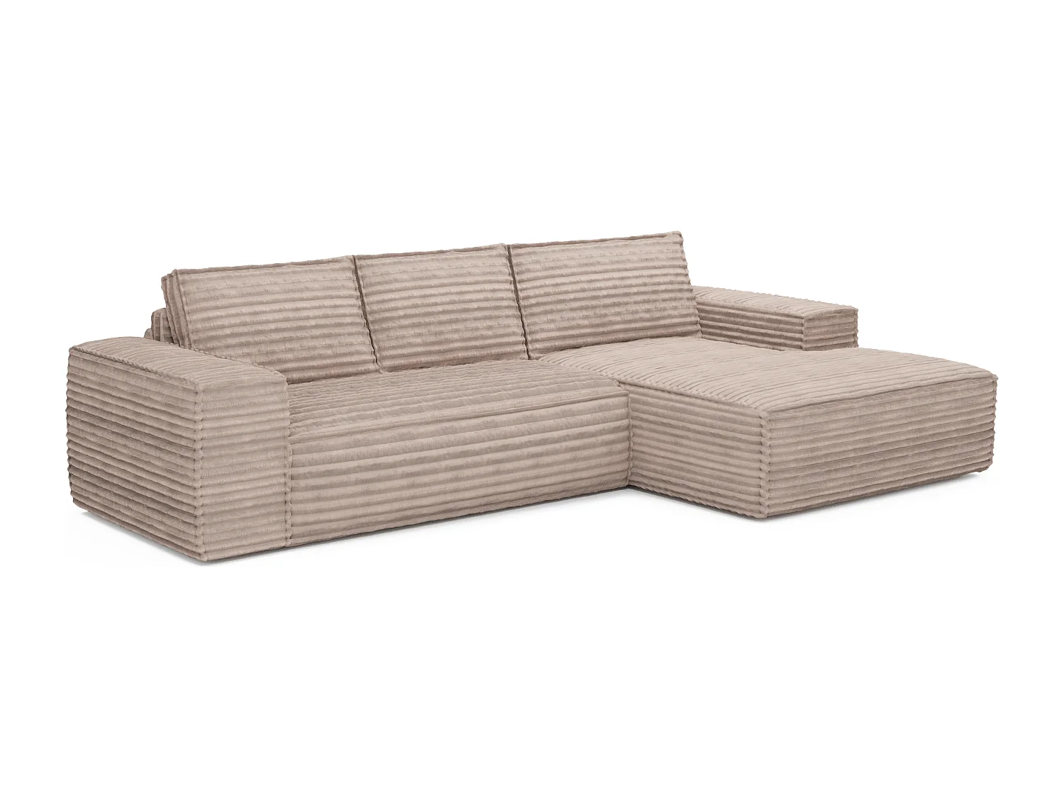 Canapé convertible angle droit velours côtelé XXL taupe 140cm JOAN