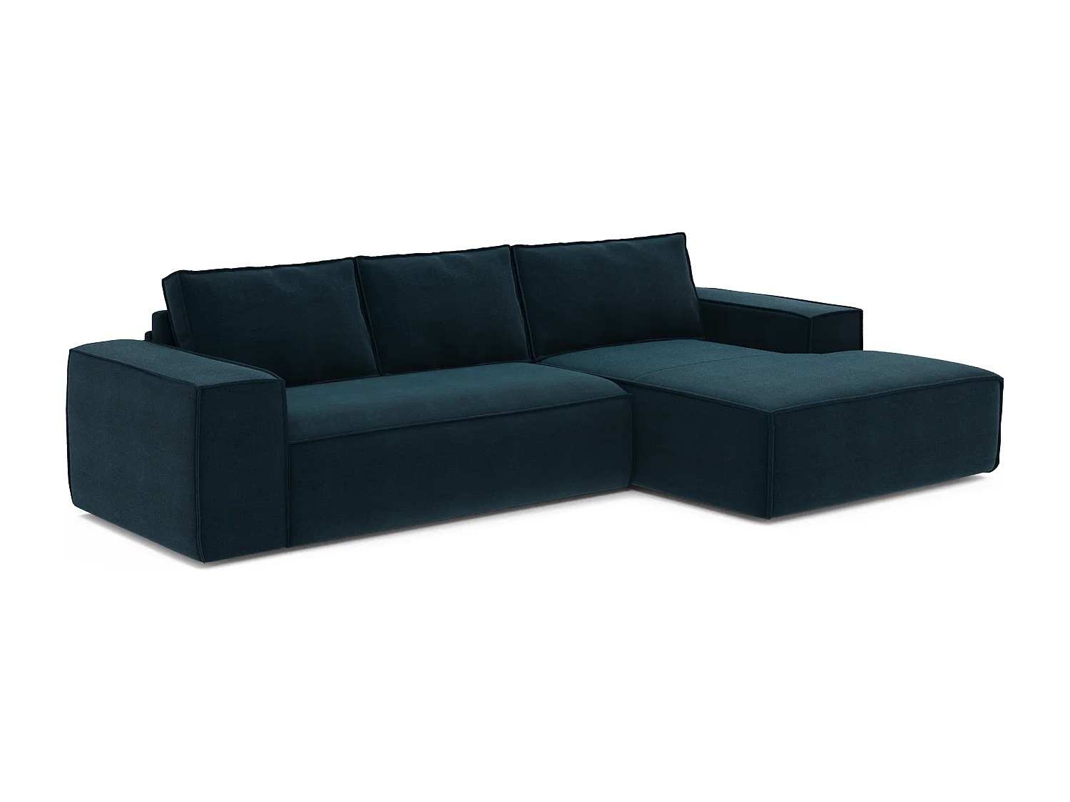 Canapé convertible angle droit dunlopillo velours bleu paon 140cm JOAN