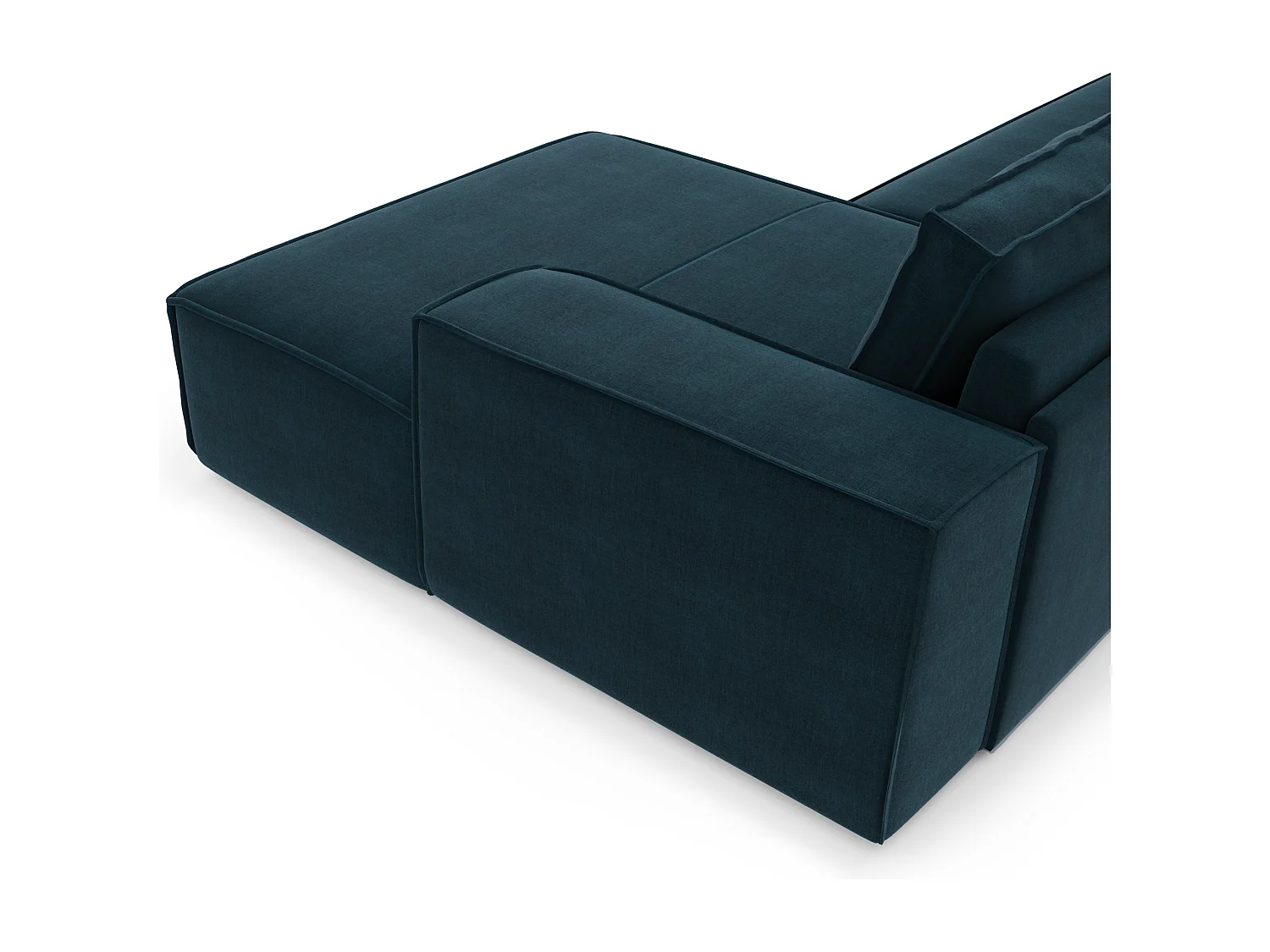 Canapé convertible angle droit dunlopillo velours bleu paon 140cm JOAN