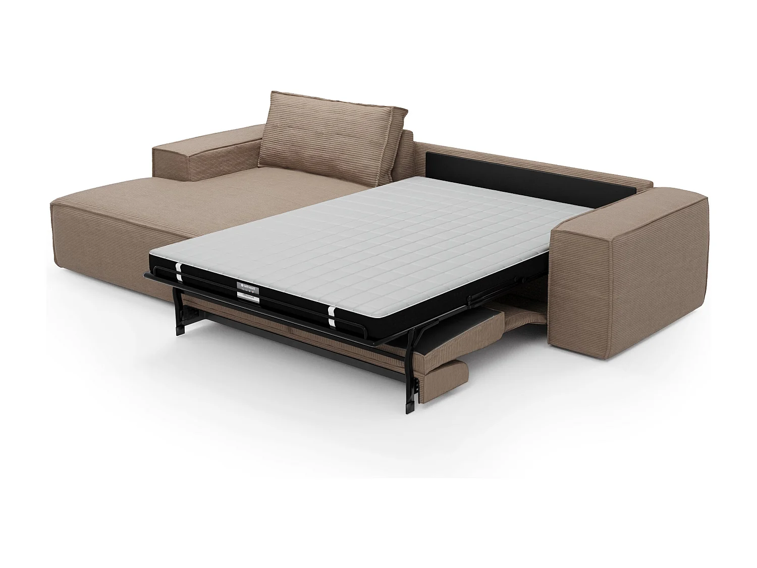 Canapé convertible angle gauche dunlopillo velours côtelé taupe 140cm JOAN