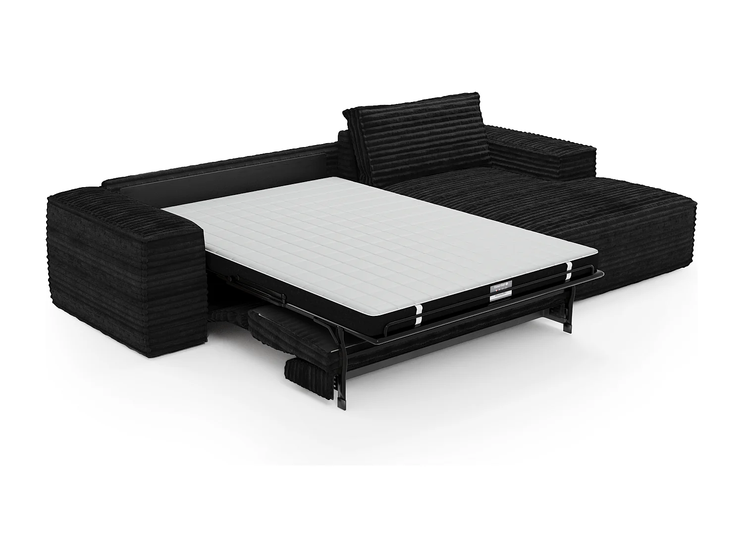 Canapé convertible angle droit velours côtelé XXL noir 140cm JOAN