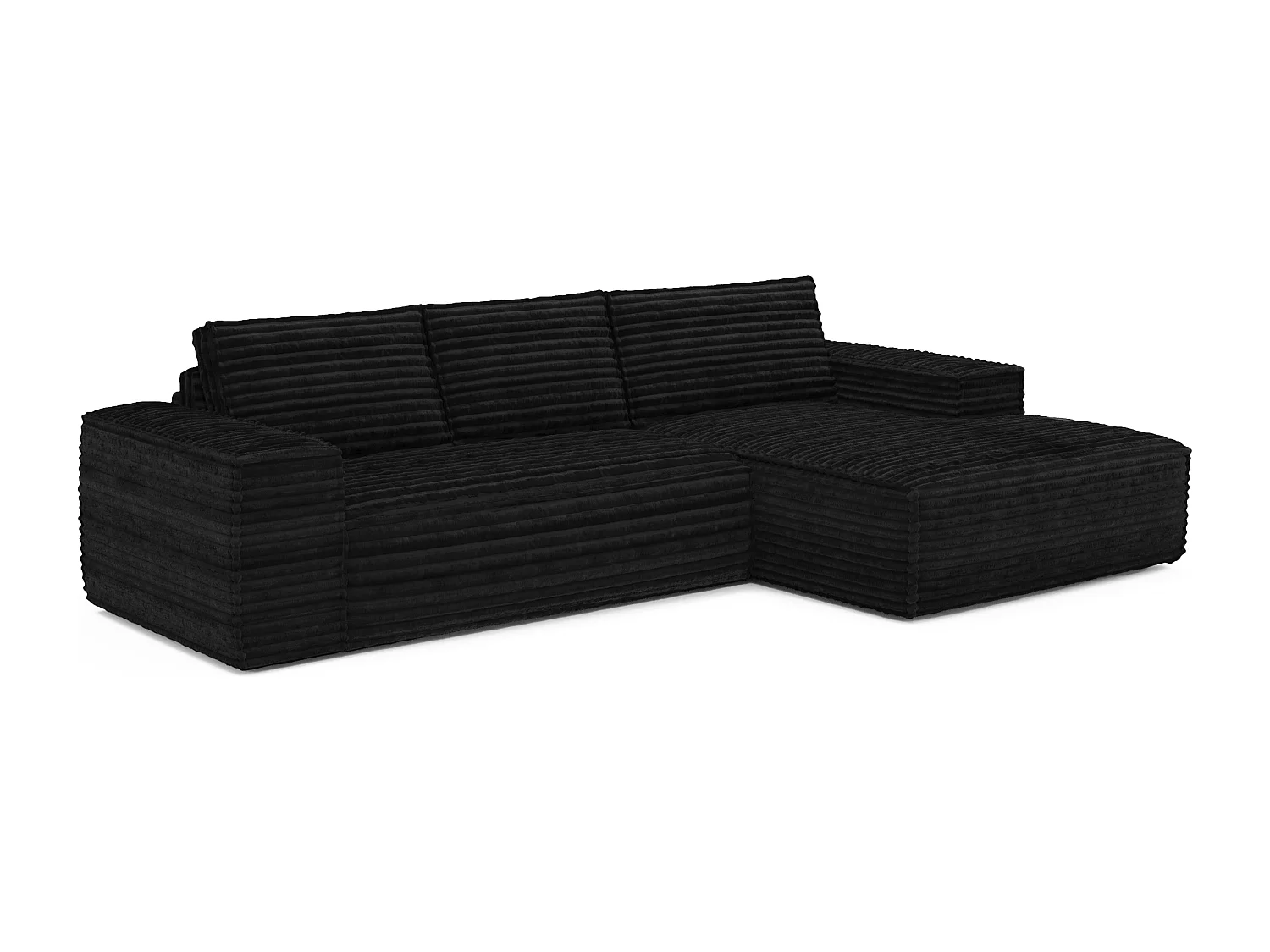 Canapé convertible angle droit velours côtelé XXL noir 140cm JOAN