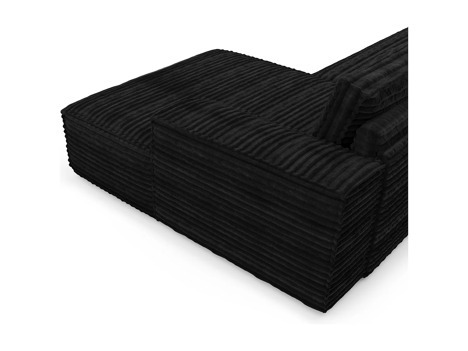 Canapé convertible angle droit velours côtelé XXL noir 140cm JOAN