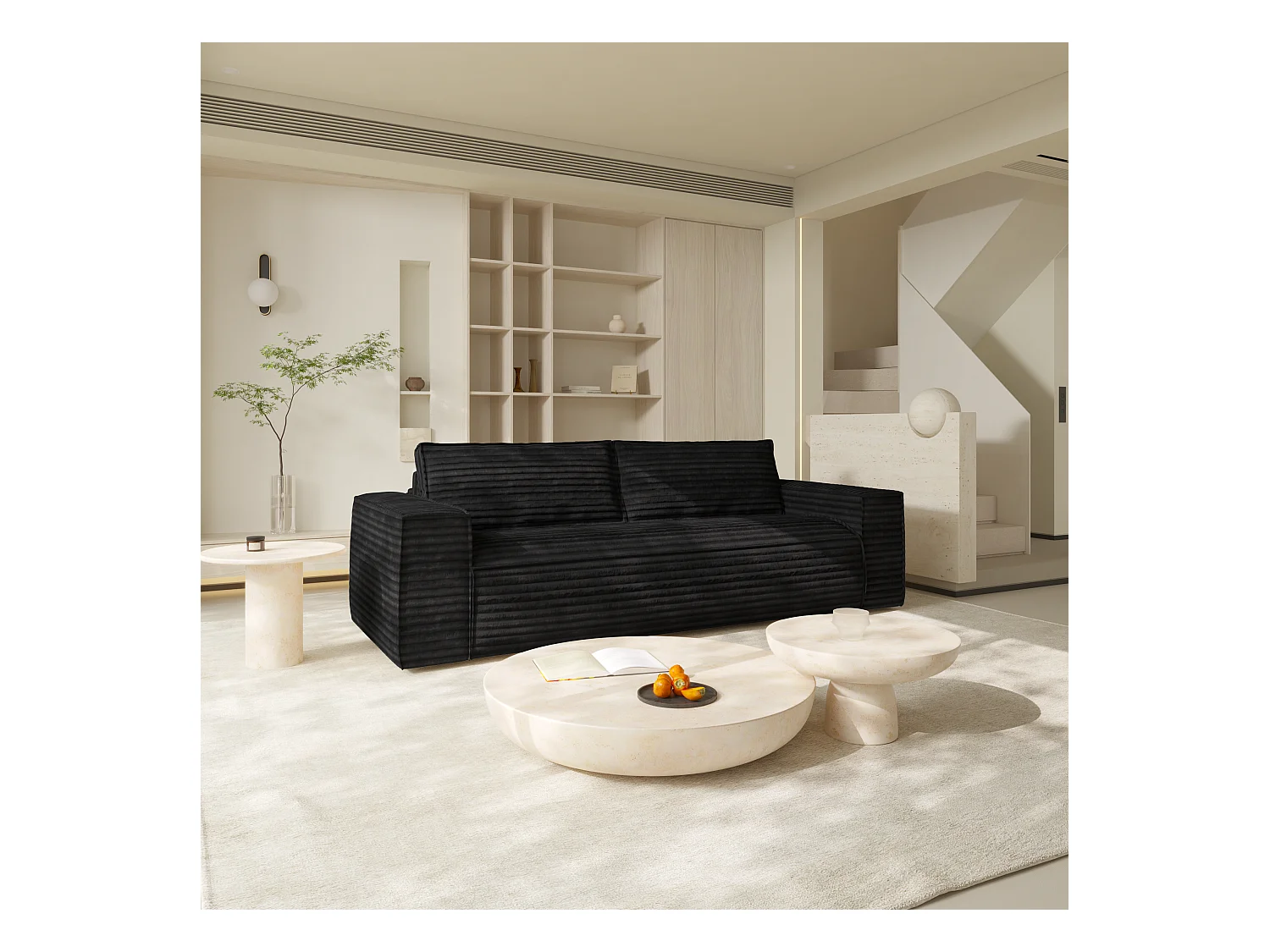 Canapé convertible express dunlopillo velours côtelé XXL noir 160cm