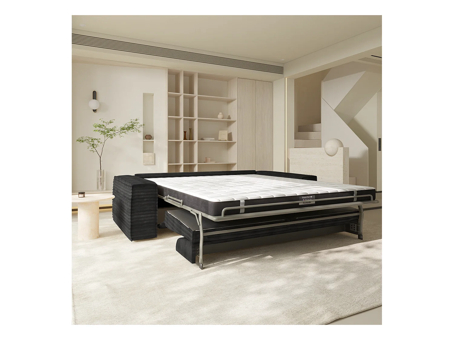 Canapé convertible express dunlopillo velours côtelé XXL noir 160cm