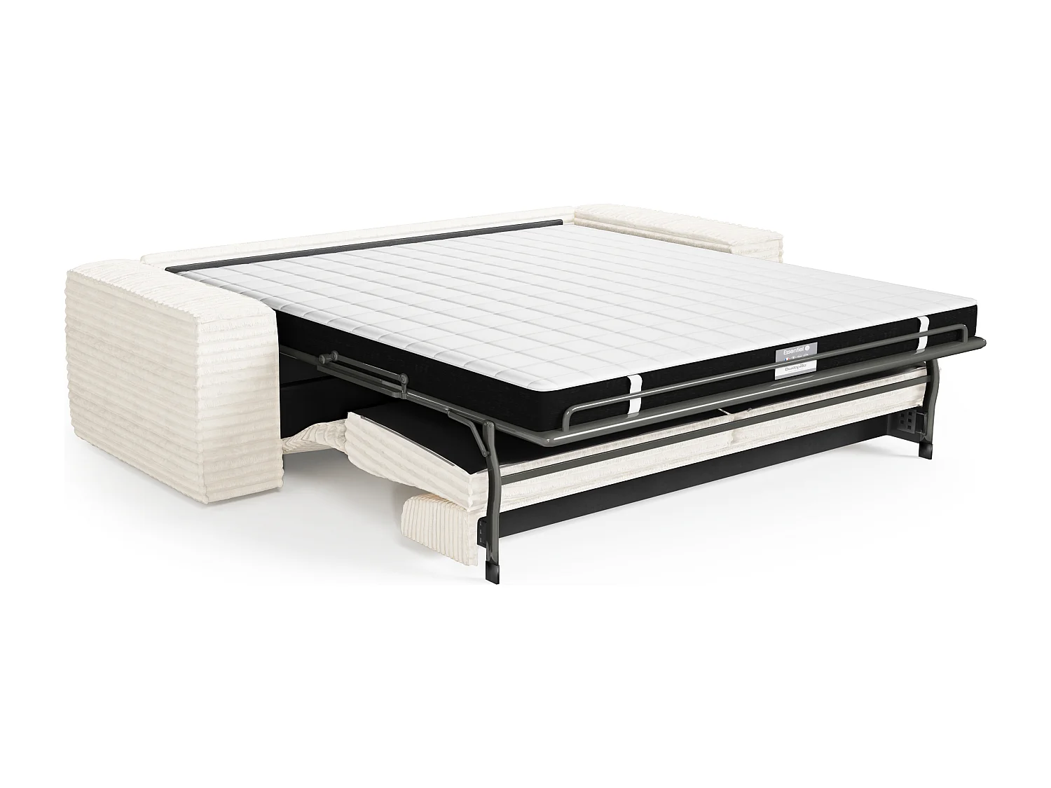 Canapé convertible express matelas Dunlopillo 140cm 3 places JOAN en velours côtelé crème