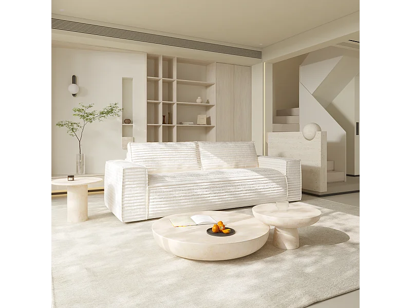 Canapé convertible express dunlopillo velours côtelé XXL crème 140cm